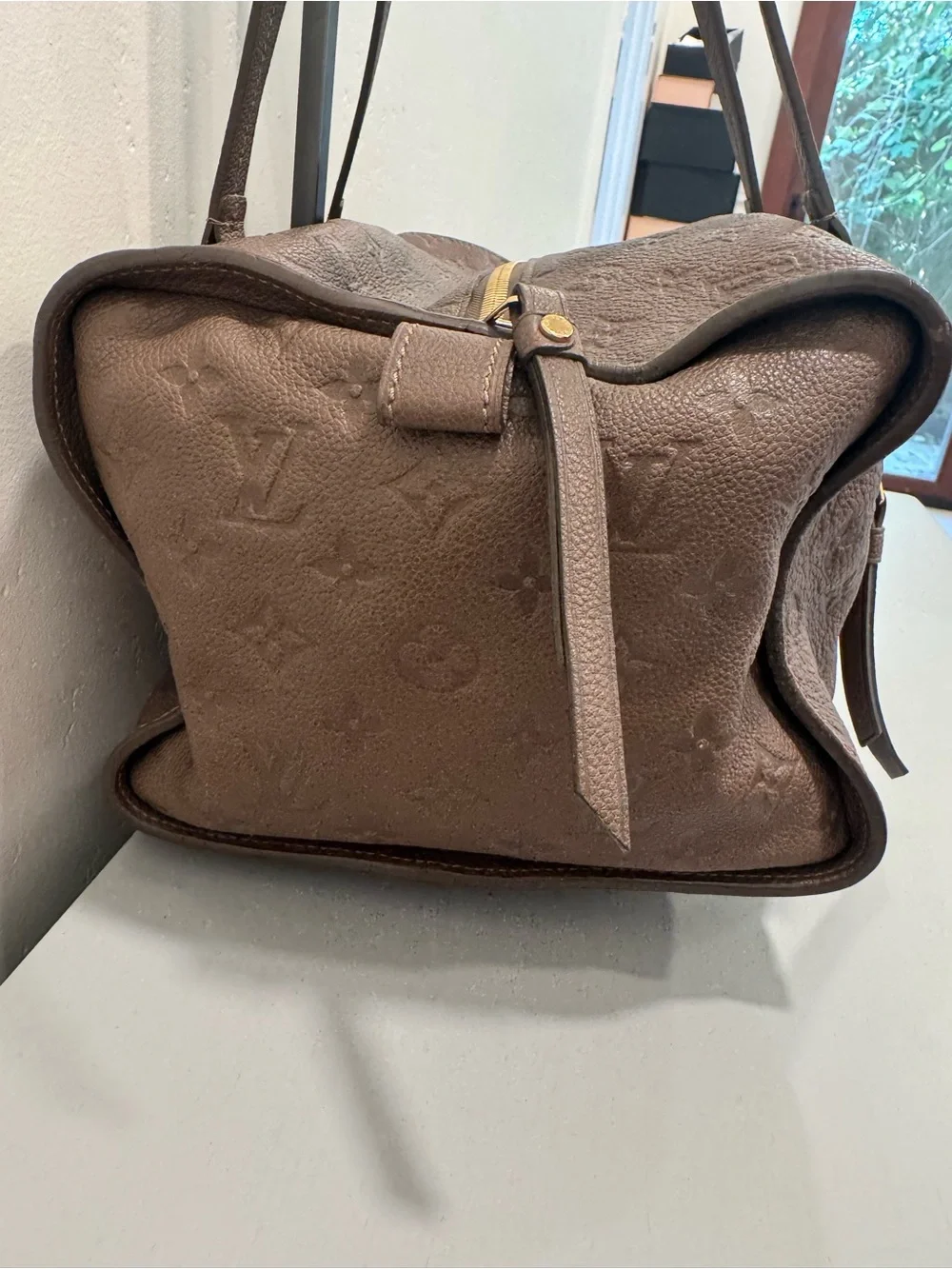 Louis Vuitton Inspiree Taupe Brown Shoulder Bag with Gold Hardware